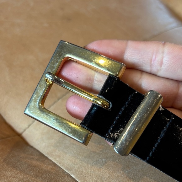 Brooks Brothers Black Patent Leather Belt with Gold Buckle